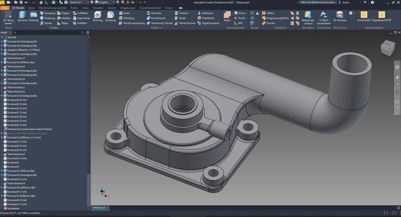 3D CAD 3D-Modell eines Wasserpumpengehäuses in Autodesk Inventor